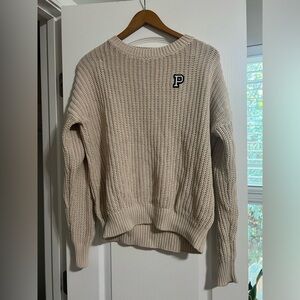 PINK Waffle Knit Sweater in Beige